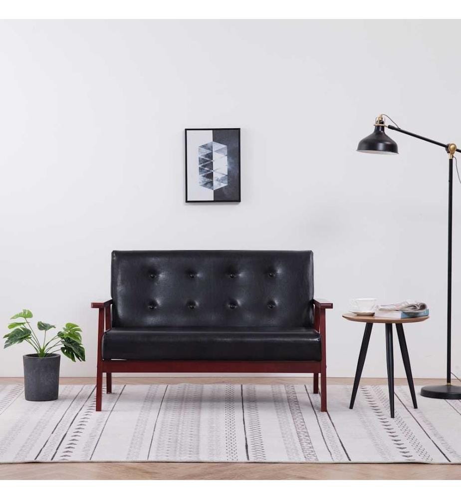 Sofa 2-Sitzer Schwarz Kunstleder
