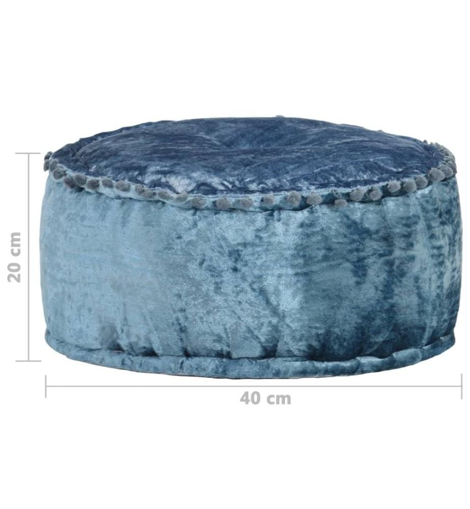 Pouf Rond Velours 40x20 cm Bleu