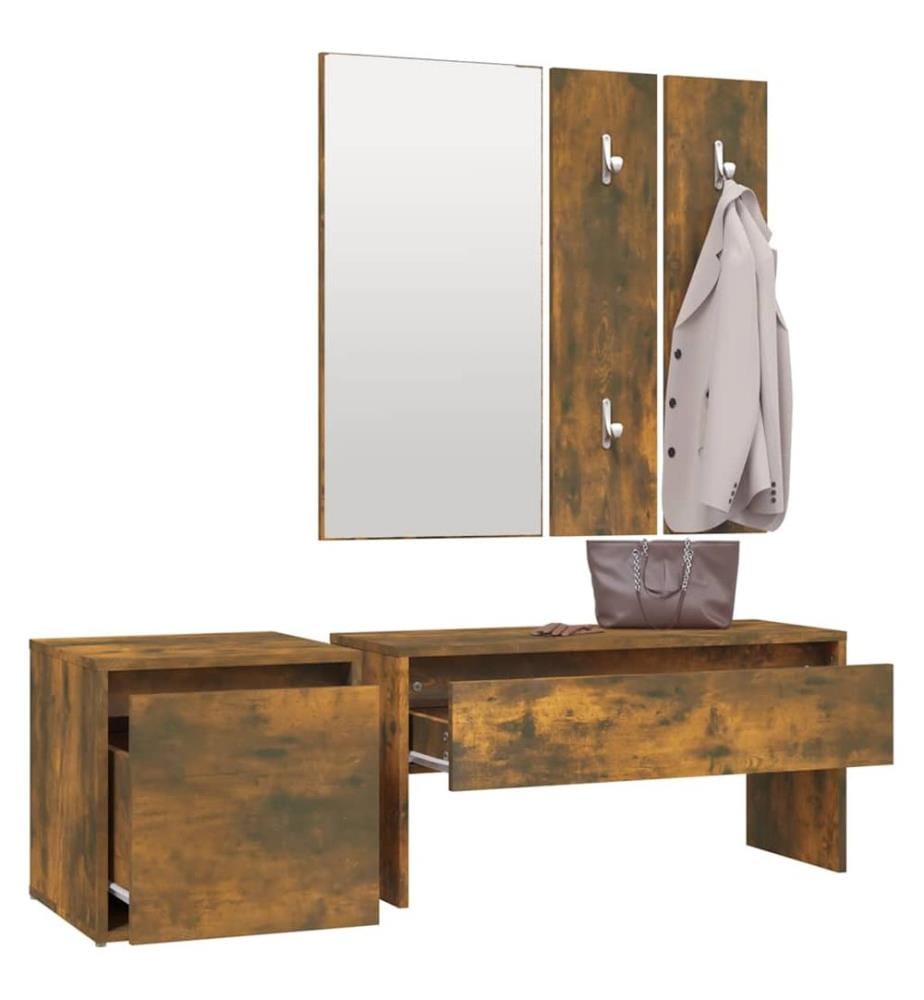 Ensemble de meubles de couloir Chêne fumé Bois d'ingénierie