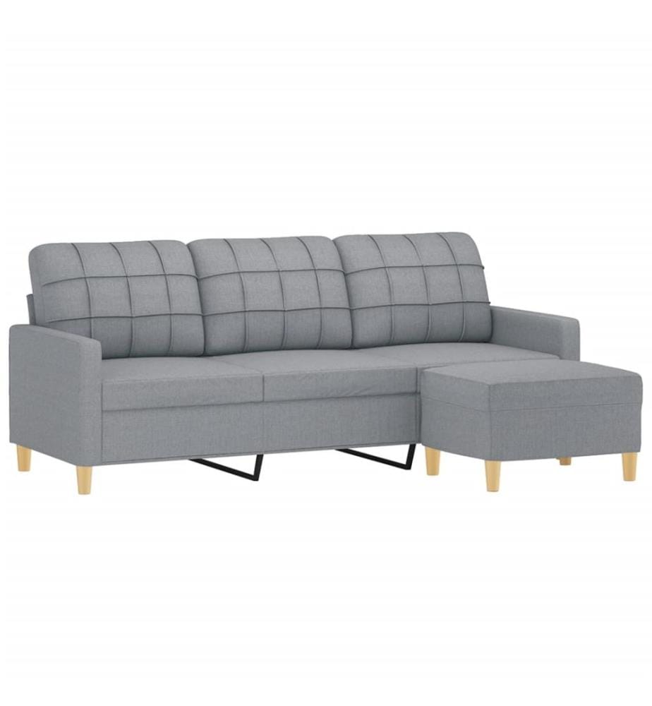 3-Sitzer-Sofa mit Hocker Hellgrau 180 cm Stoff
