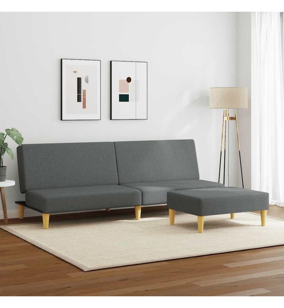 Schlafsofa 2-Sitzer mit Fusshocker Dunkelgrau Stoff