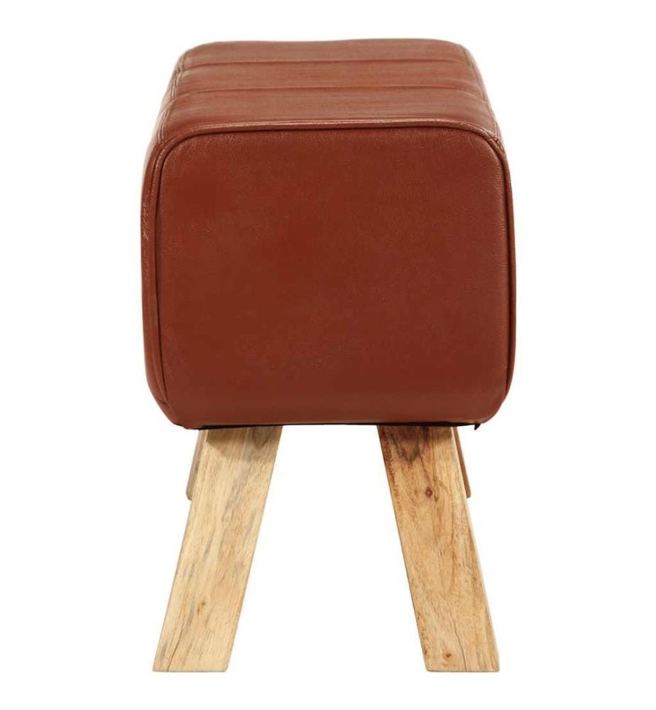 Banc de bok de gymnastique marron 110 cm cuir véritable et bois