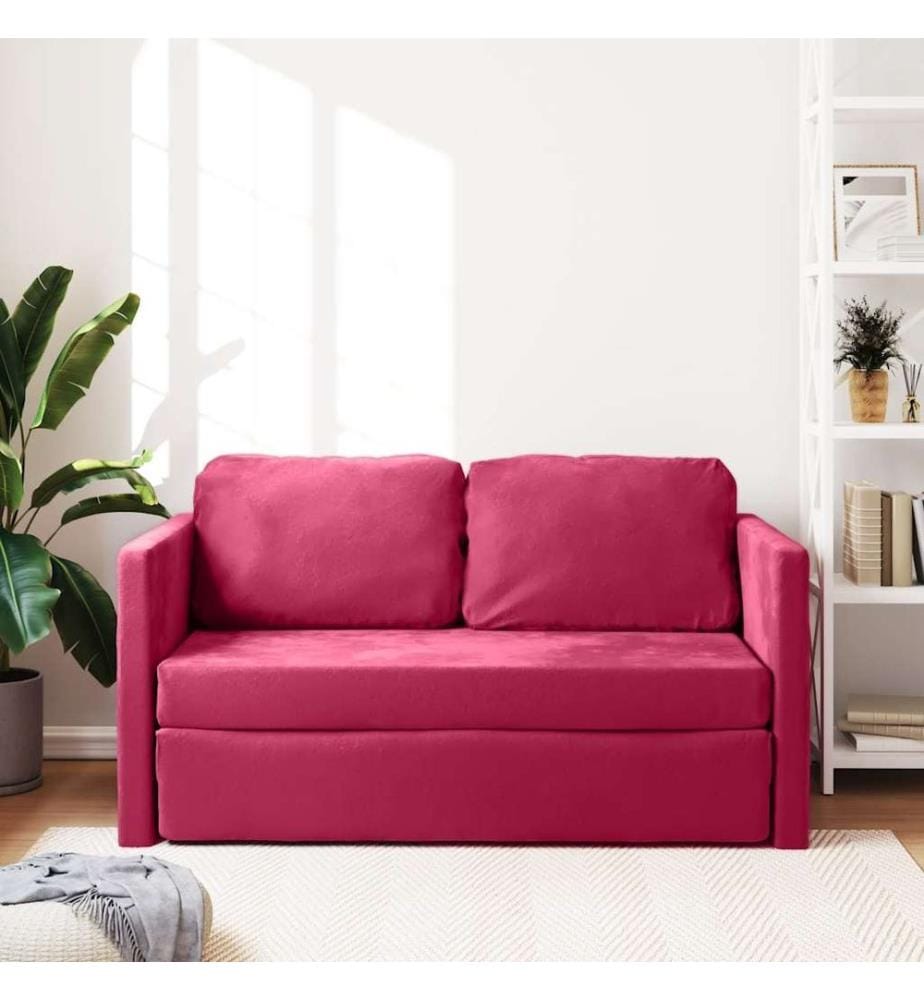 Bodensofa mit Schlaffunktion Weinrot 122x204x55 cm Samt