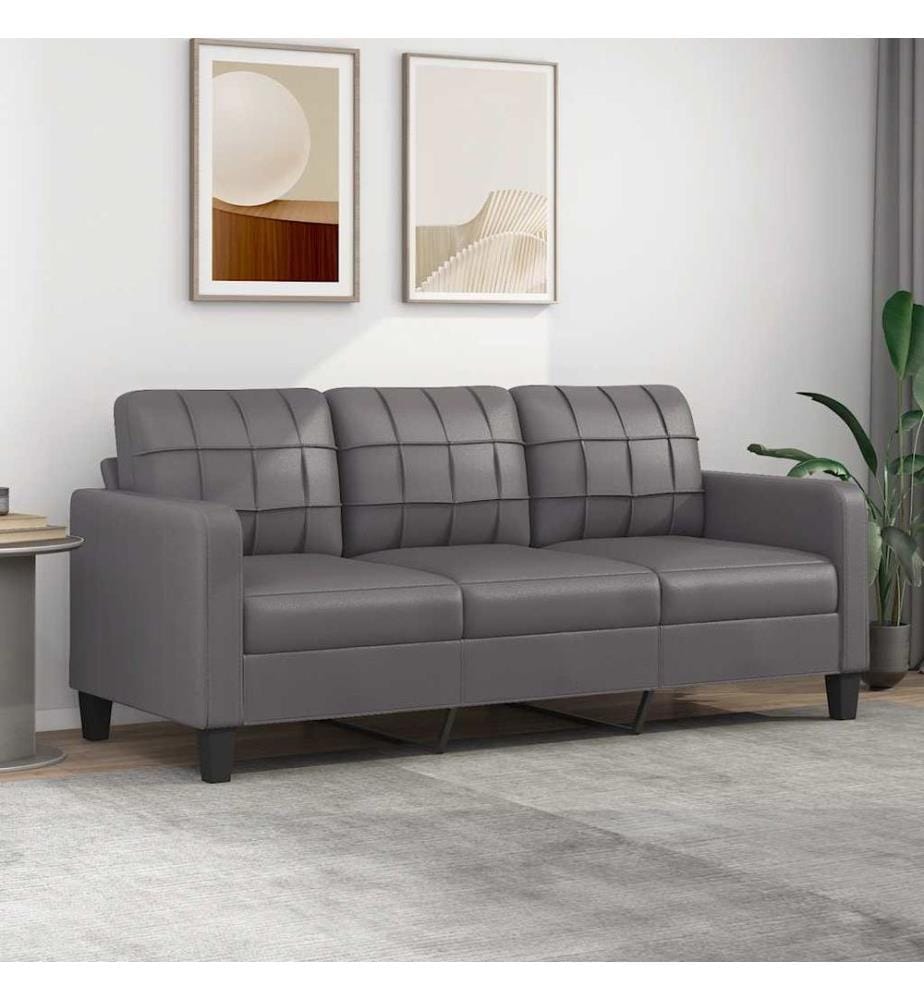 3-Sitzer-Sofa Grau 180 cm Kunstleder