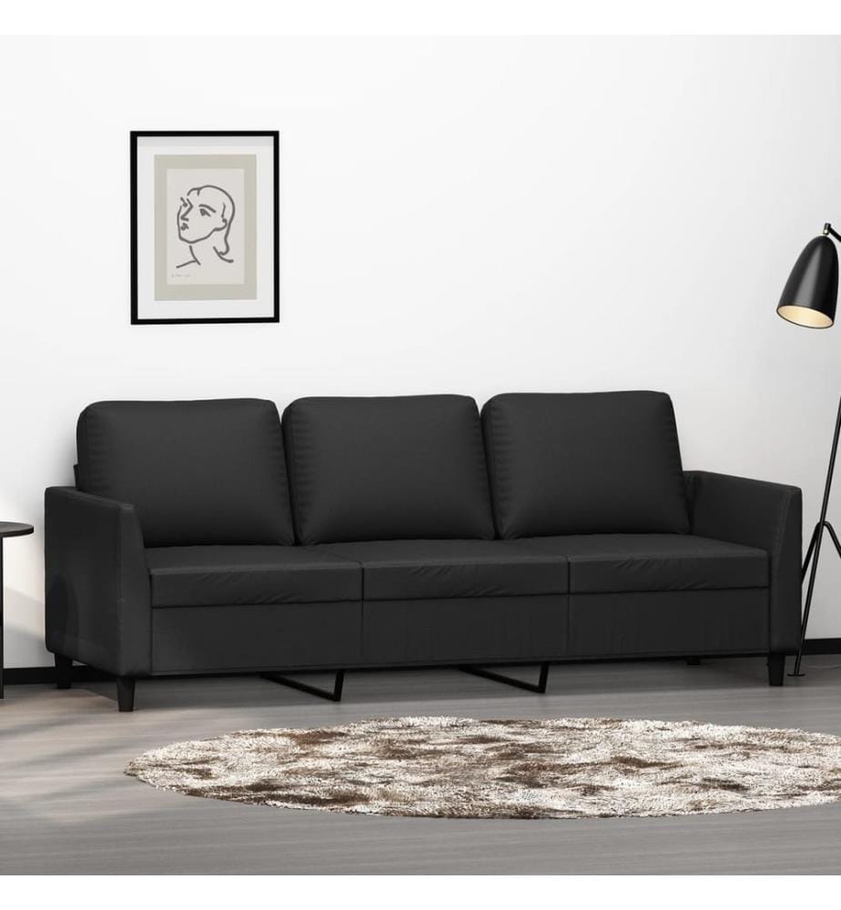 3-Sitzer-Sofa Schwarz 180 cm Kunstleder