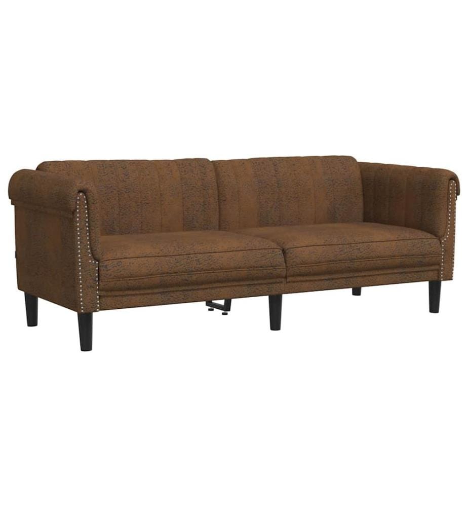 3-Sitzer Sofa Braun Kunstleder Wildleder-Optik