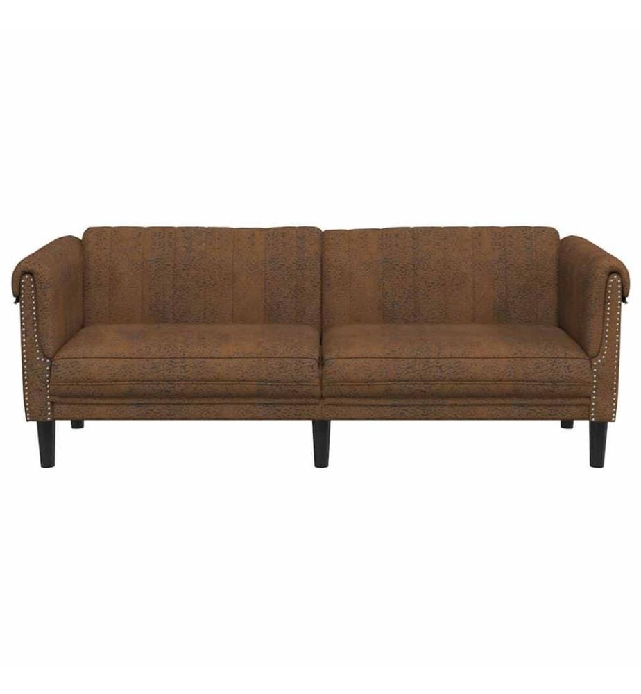 3-Sitzer Sofa Braun Kunstleder Wildleder-Optik