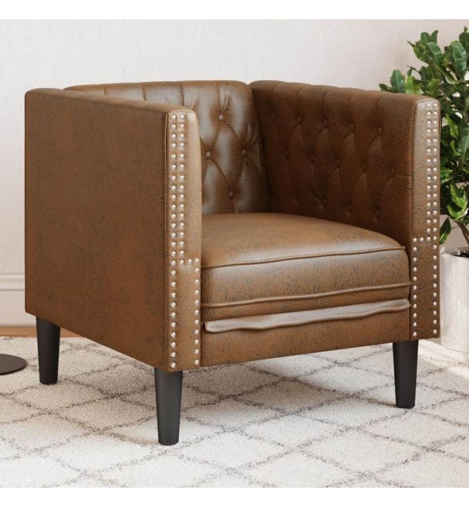 Fauteuil Chesterfield marron similicuir daim