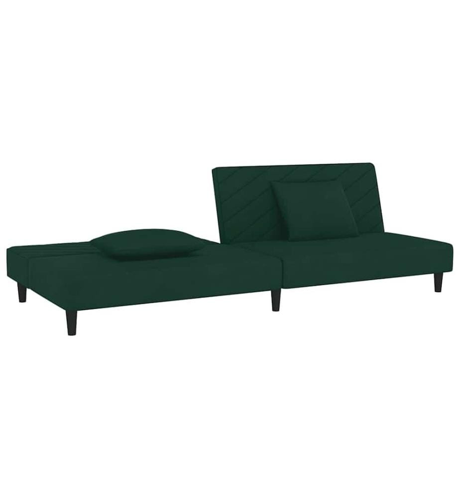 Schlafsofa 2-Sitzer mit 2 Kissen Dunkelgrün Samt