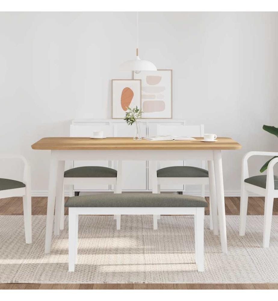 Banc 90 cm blanc bois massif caoutchouc