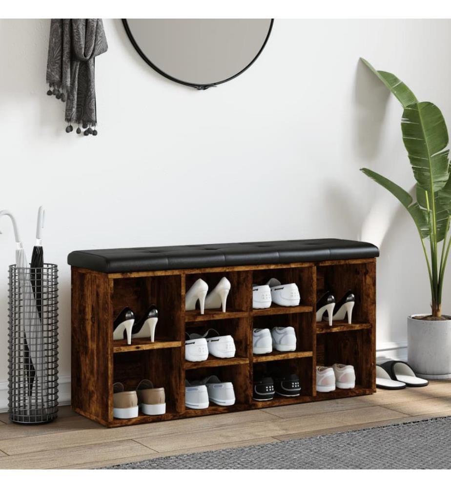 Banc à chaussures chêne fumé 102x32x50 cm bois d'ingénierie