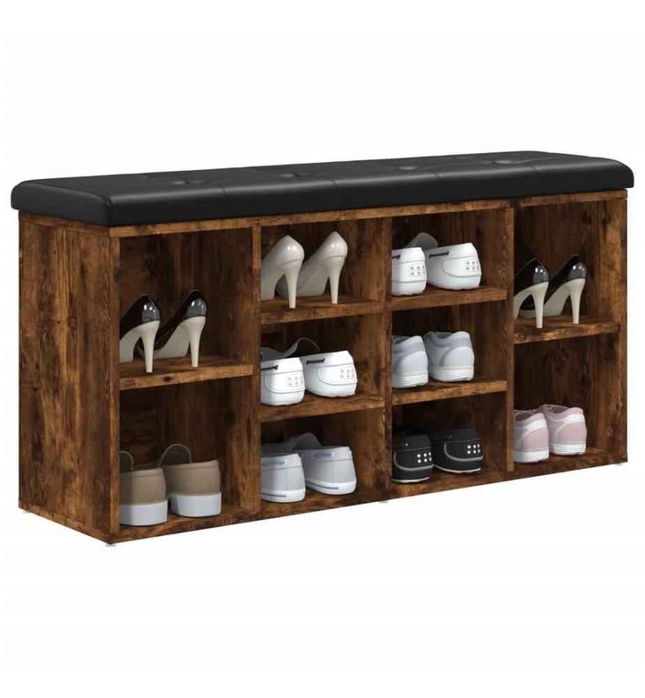 Banc à chaussures chêne fumé 102x32x50 cm bois d'ingénierie