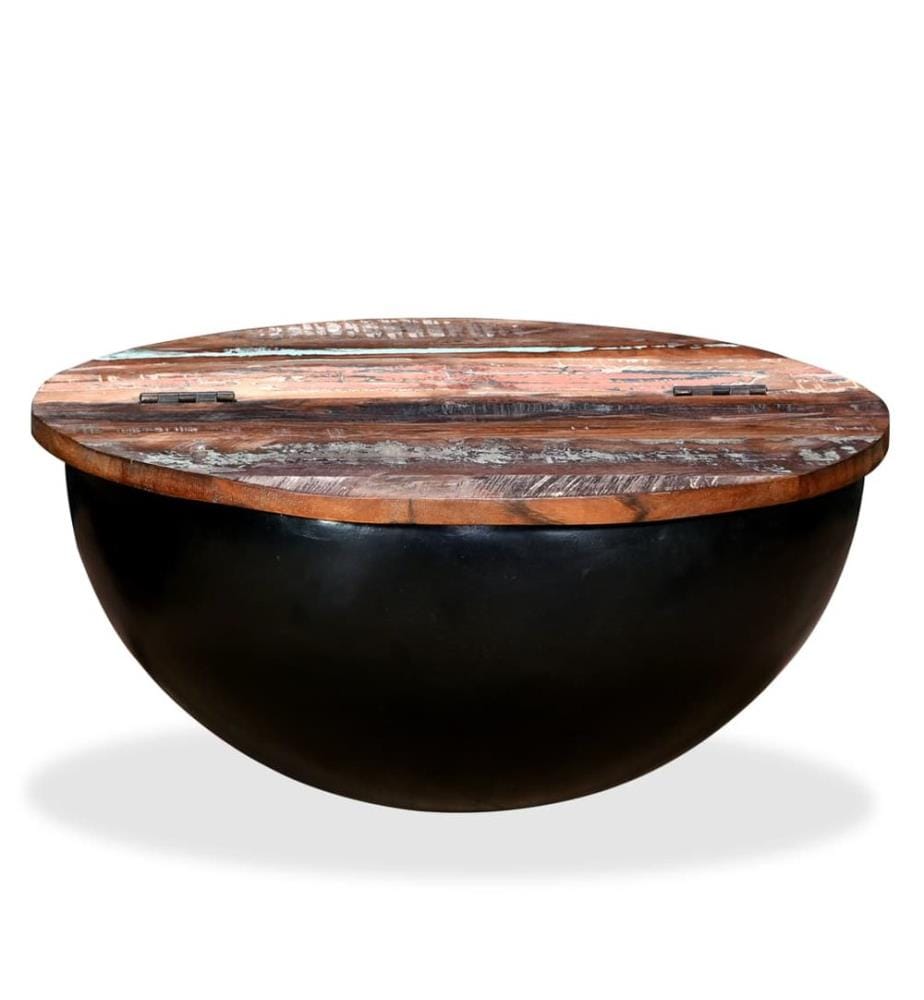 Table basse Bois de récupération massif Noir Forme de bol
