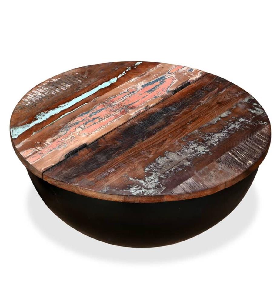 Table basse Bois de récupération massif Noir Forme de bol