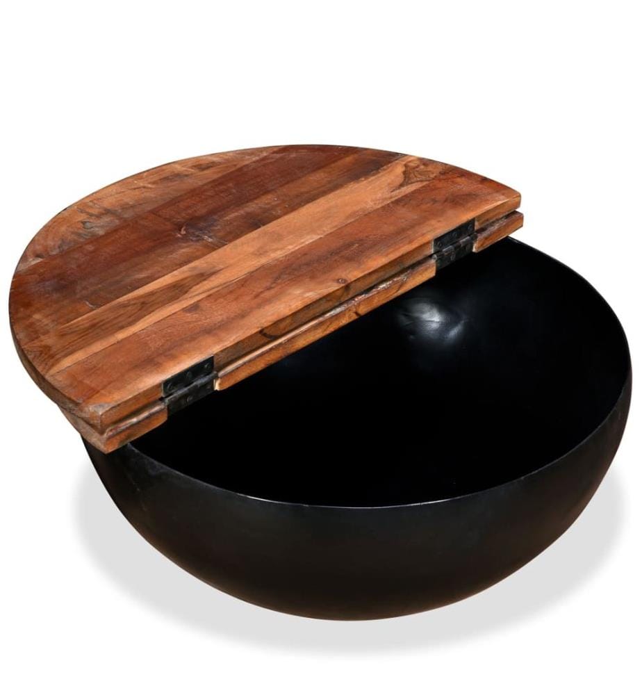 Table basse Bois de récupération massif Noir Forme de bol