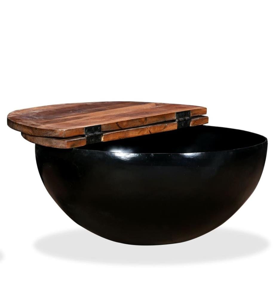 Table basse Bois de récupération massif Noir Forme de bol