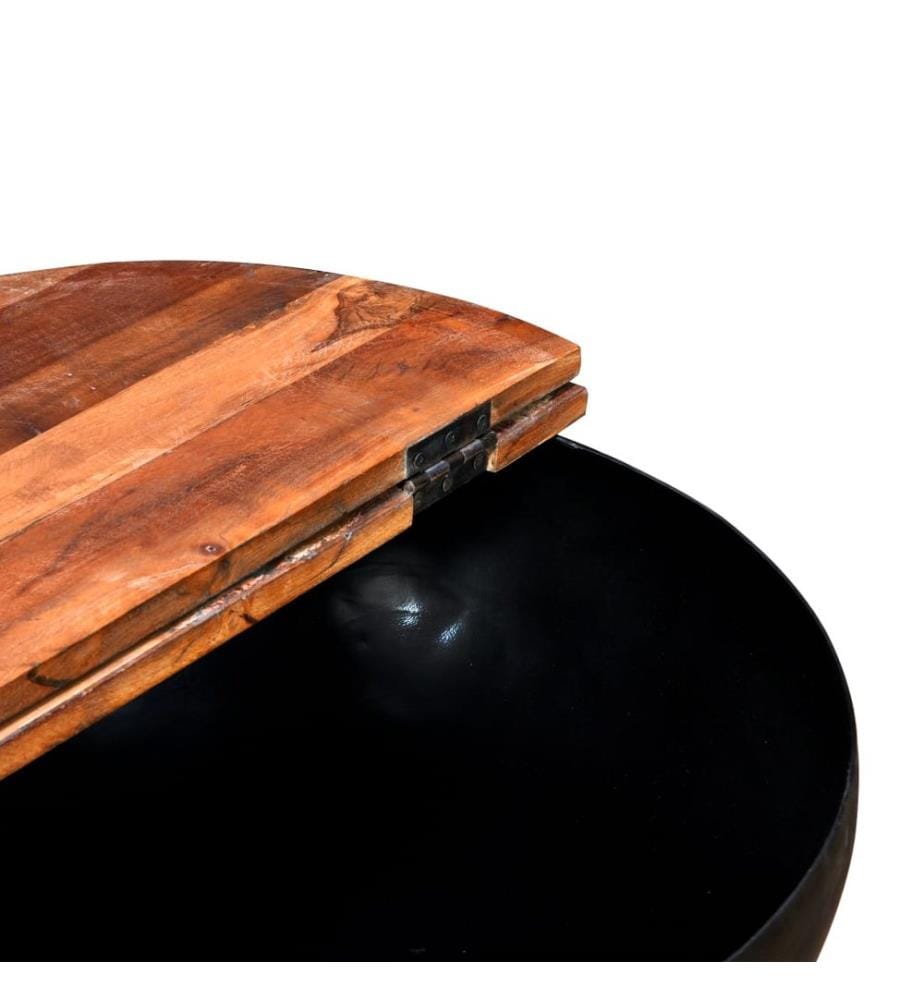 Table basse Bois de récupération massif Noir Forme de bol