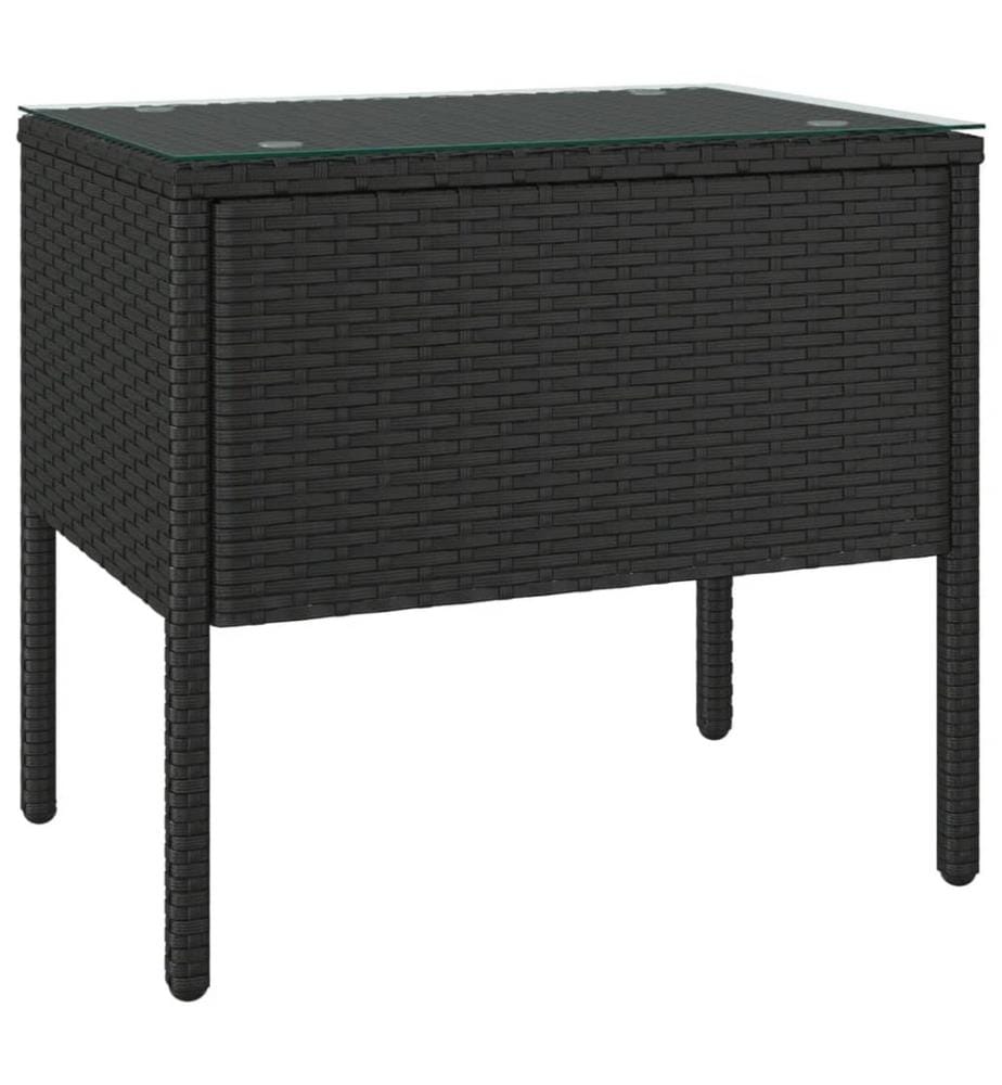 Table d'appoint noir 53x37x48 cm poly rotin et verre trempé