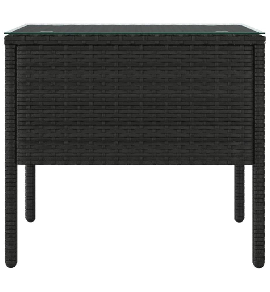 Table d'appoint noir 53x37x48 cm poly rotin et verre trempé