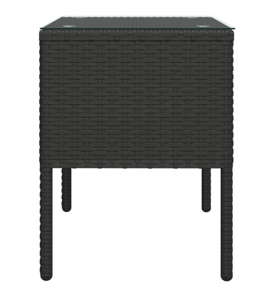 Table d'appoint noir 53x37x48 cm poly rotin et verre trempé