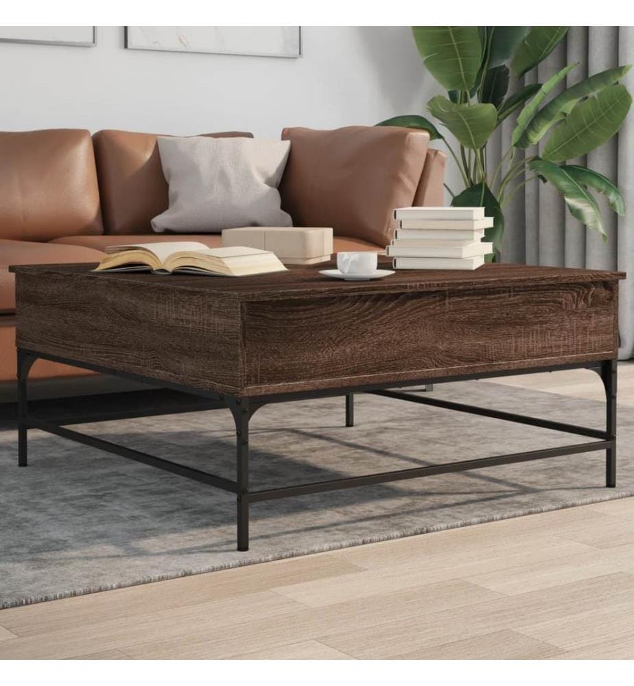 Table basse chêne marron 95x95x45 cm bois d'ingénierie et métal