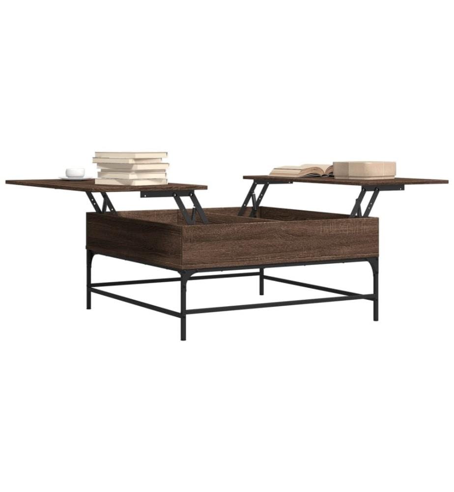 Table basse chêne marron 95x95x45 cm bois d'ingénierie et métal