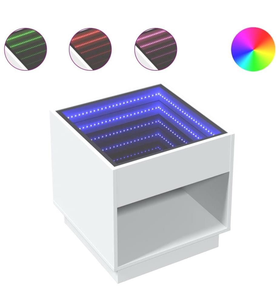 Nachttisch mit Infinity-LED Weiss 50x50x50 cm