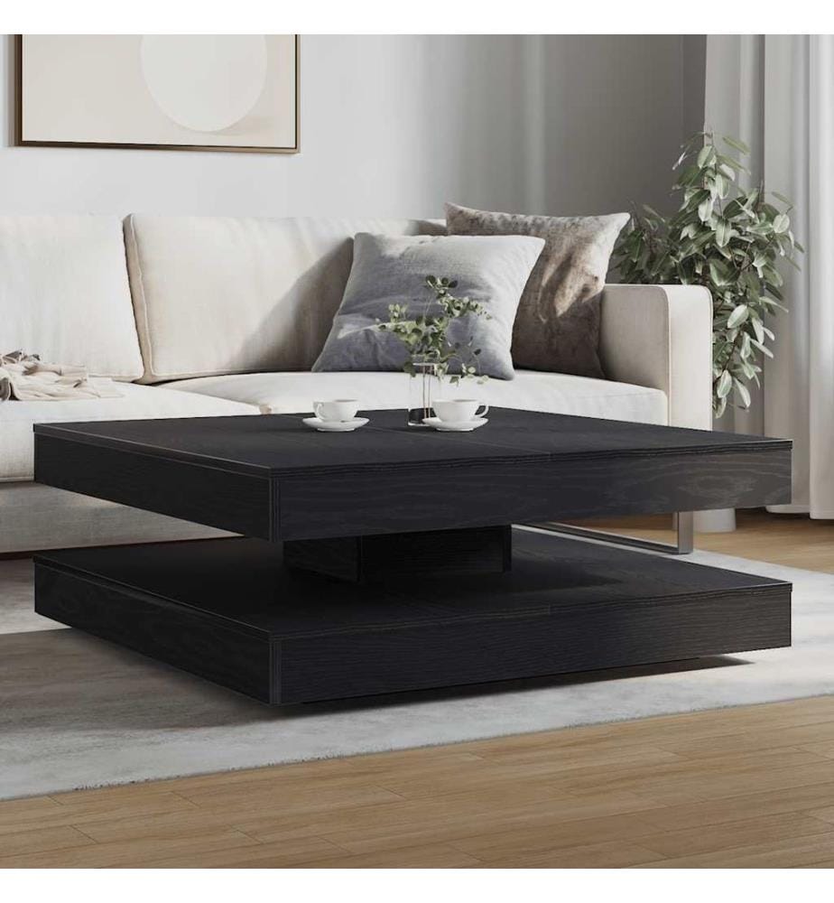 Couchtisch 360-Grad Drehbar Schwarz Eichen-Optik 90x90x34,5 cm