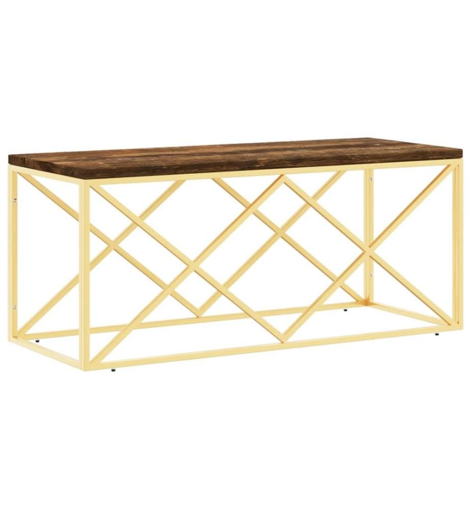 Table basse acier inoxydable et bois massif de récupération