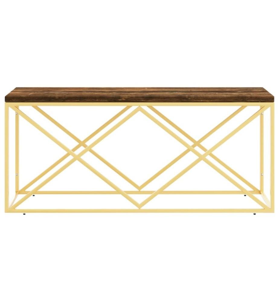 Table basse acier inoxydable et bois massif de récupération
