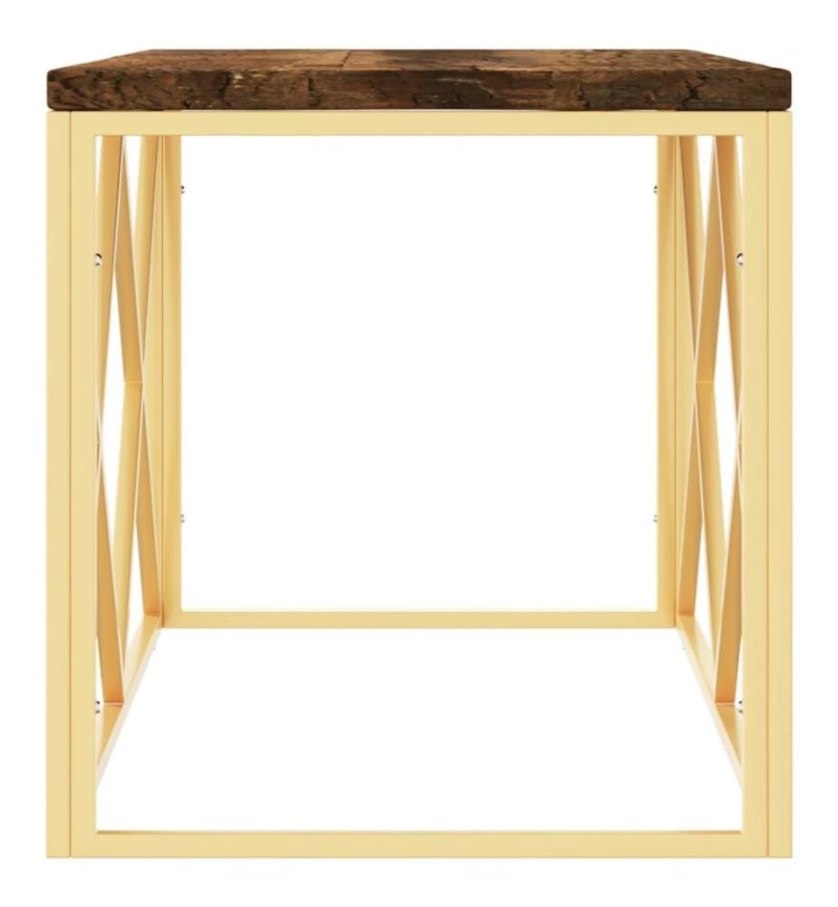 Table basse acier inoxydable et bois massif de récupération