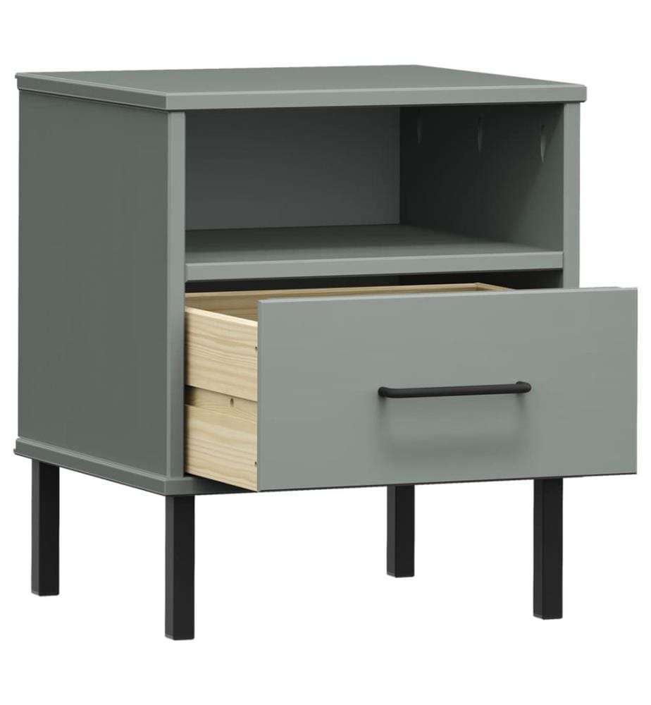 Table de chevet avec pieds en métal Gris Bois pin massif OSLO