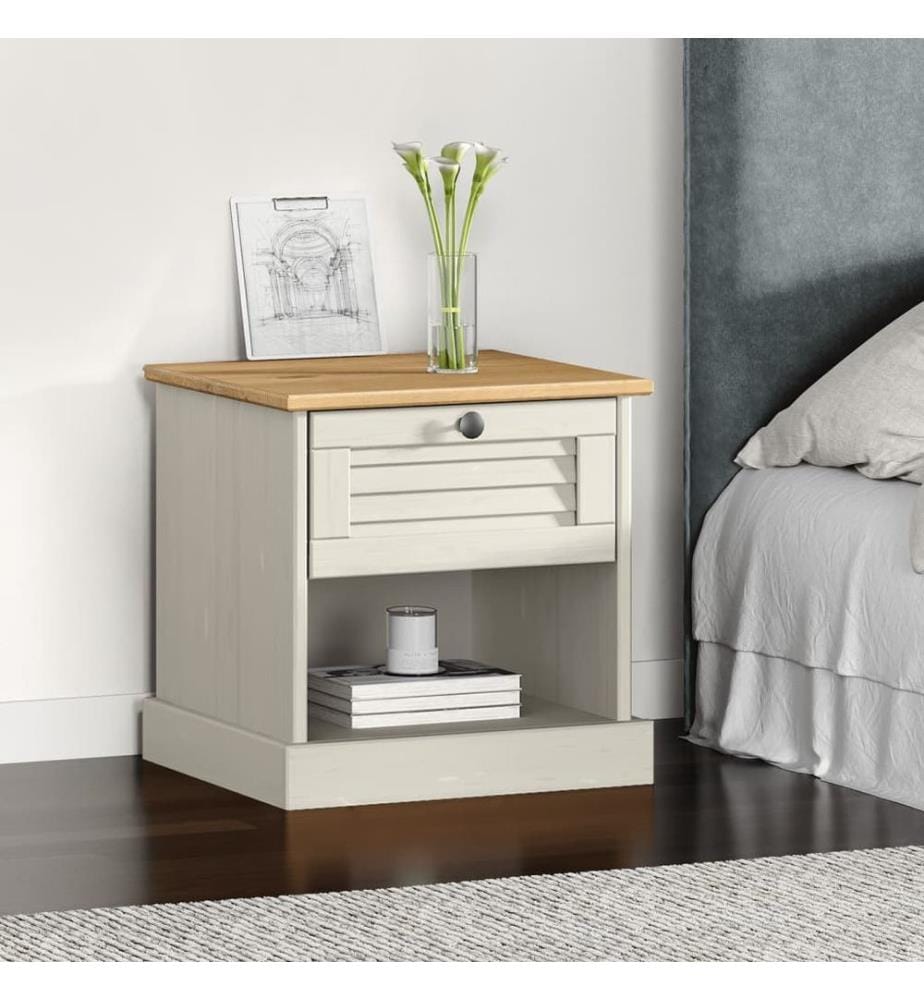 Table de chevet VIGO blanc 42x35x42 cm bois de pin massif