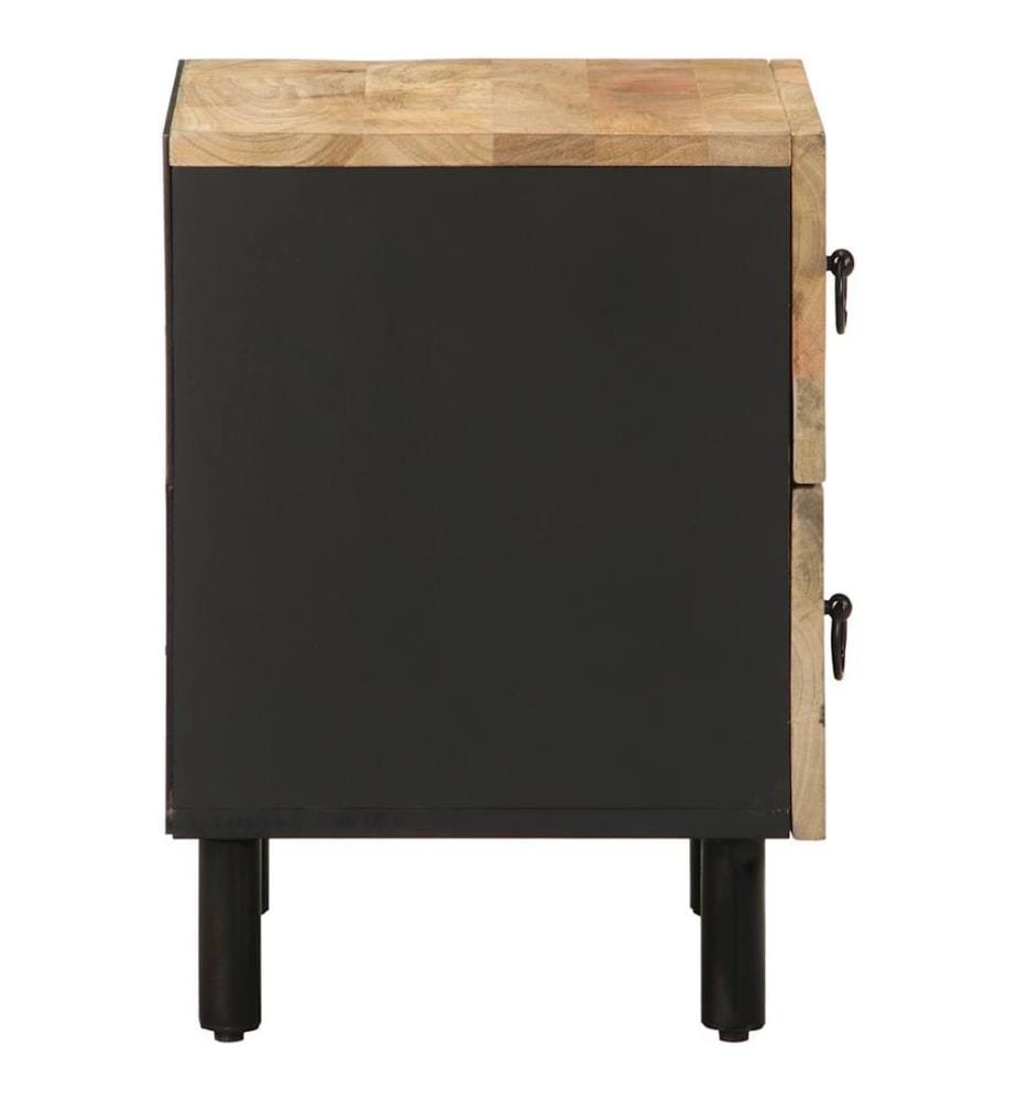 Table de chevet noir 40x33,5x46 cm bois de manguier massif brut