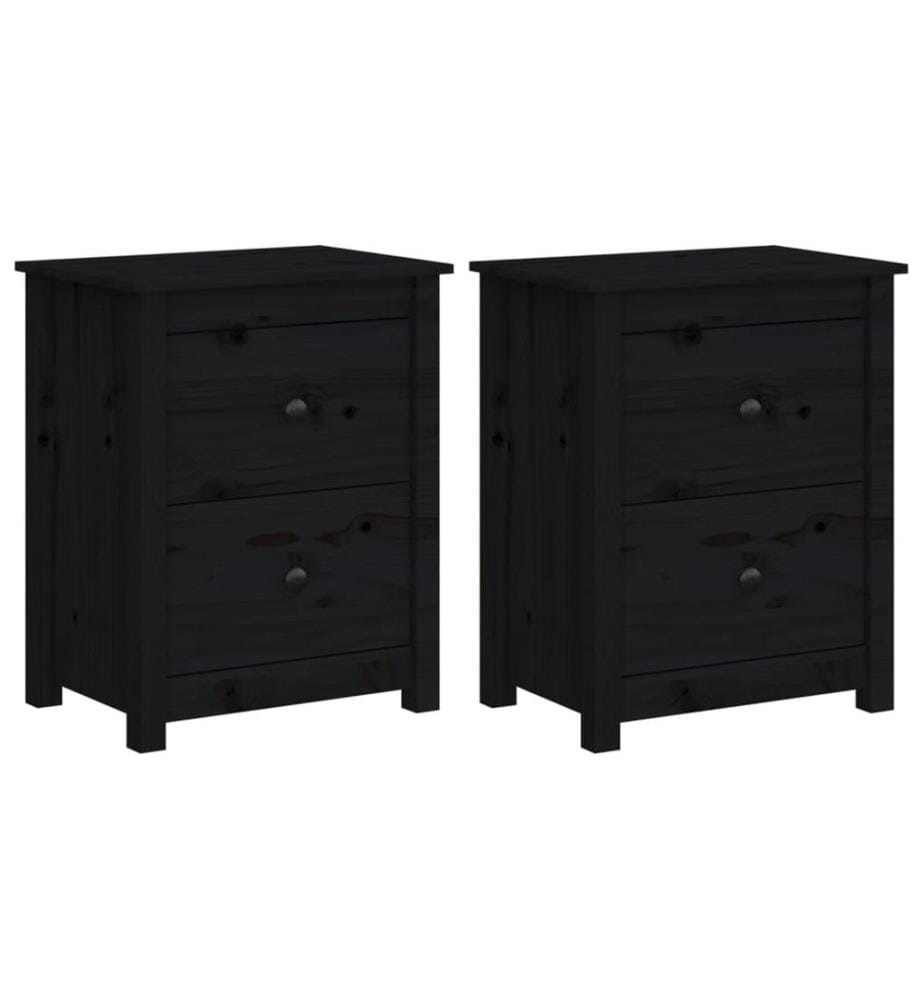 Tables de chevet 2 pcs Noir 50x35x61,5 cm Bois de pin massif