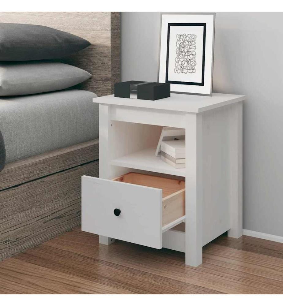 Table de chevet Blanc 40x35x49 cm Bois de pin massif