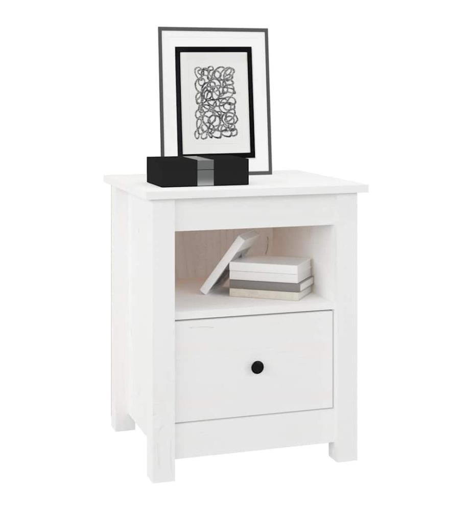 Table de chevet Blanc 40x35x49 cm Bois de pin massif