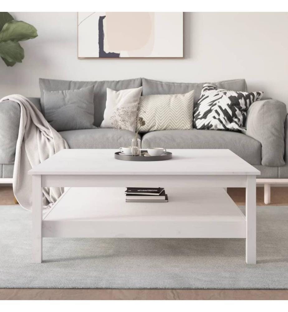 Table basse blanche 100 x 100 x 40 cm Bois de pin massif