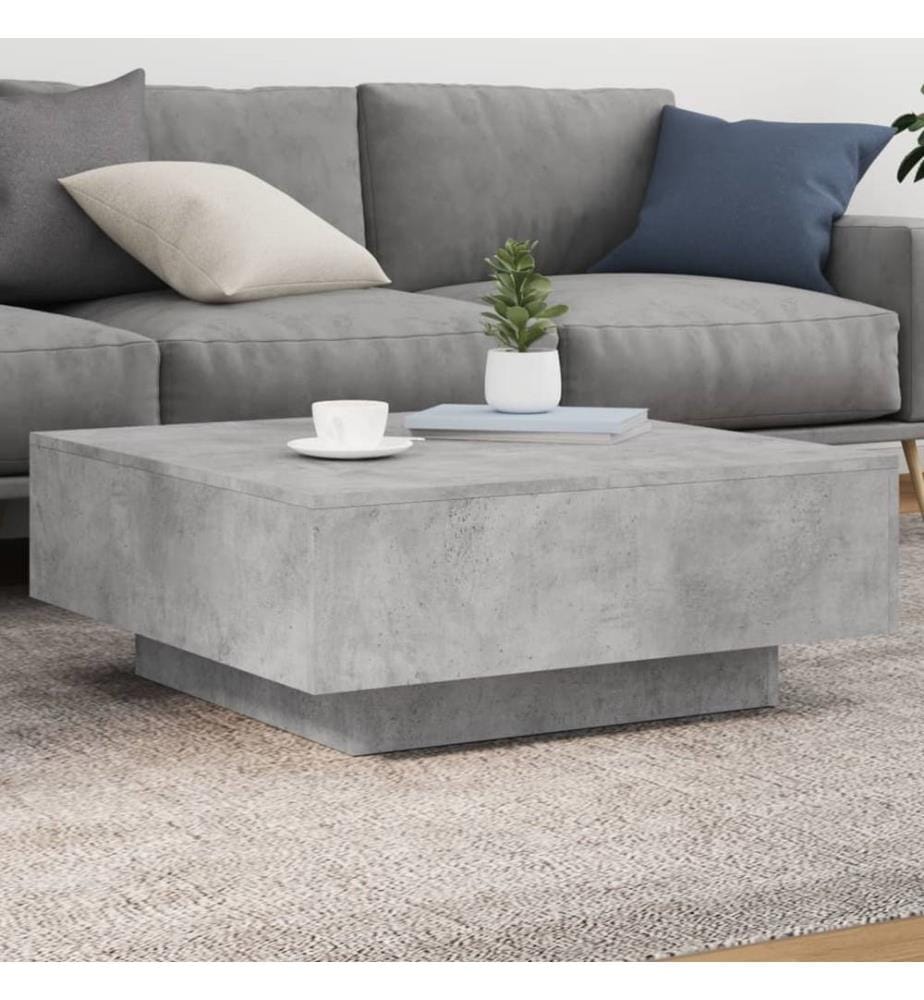 Table basse avec lumières LED gris béton 80x80x31 cm
