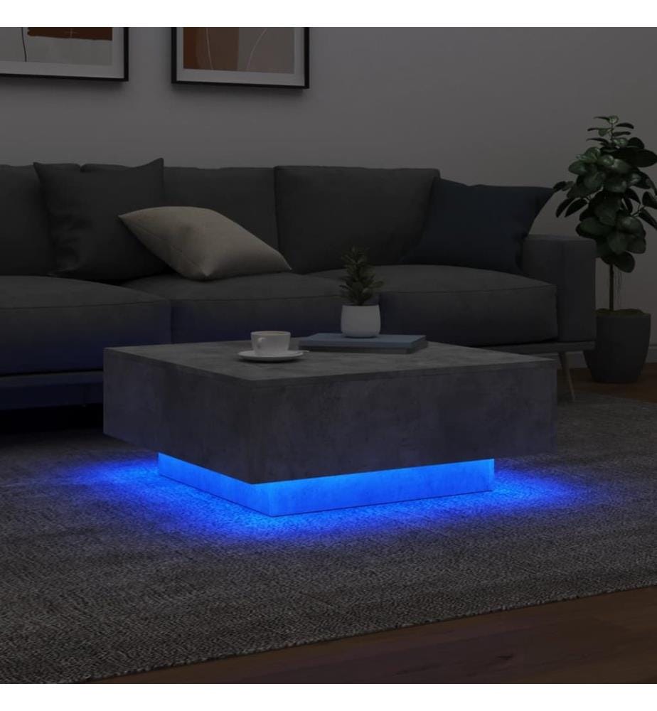 Table basse avec lumières LED gris béton 80x80x31 cm