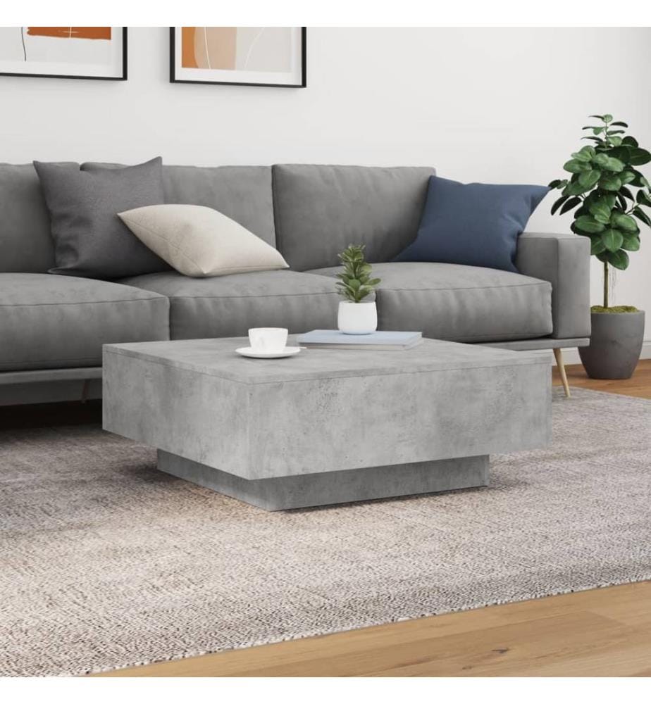 Table basse avec lumières LED gris béton 80x80x31 cm