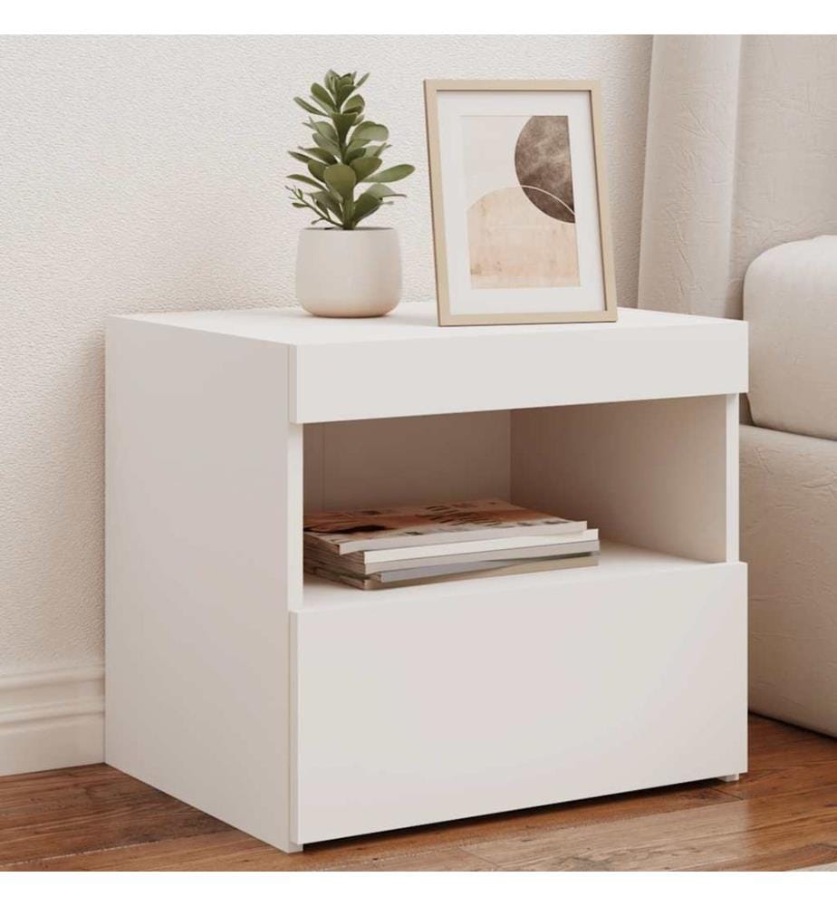 Nachttische mit LED-Leuchten 2 Stk. Weiss 50x40x45 cm