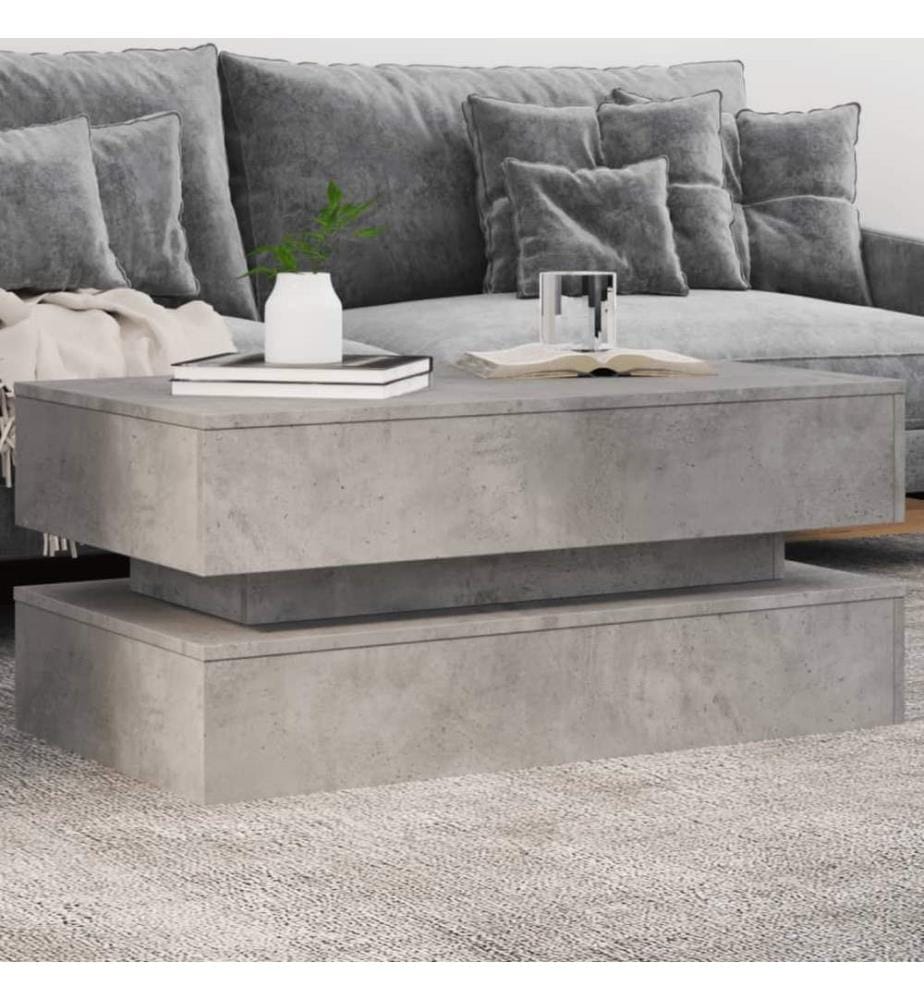 Table basse avec lumières LED gris béton 90x50x40 cm