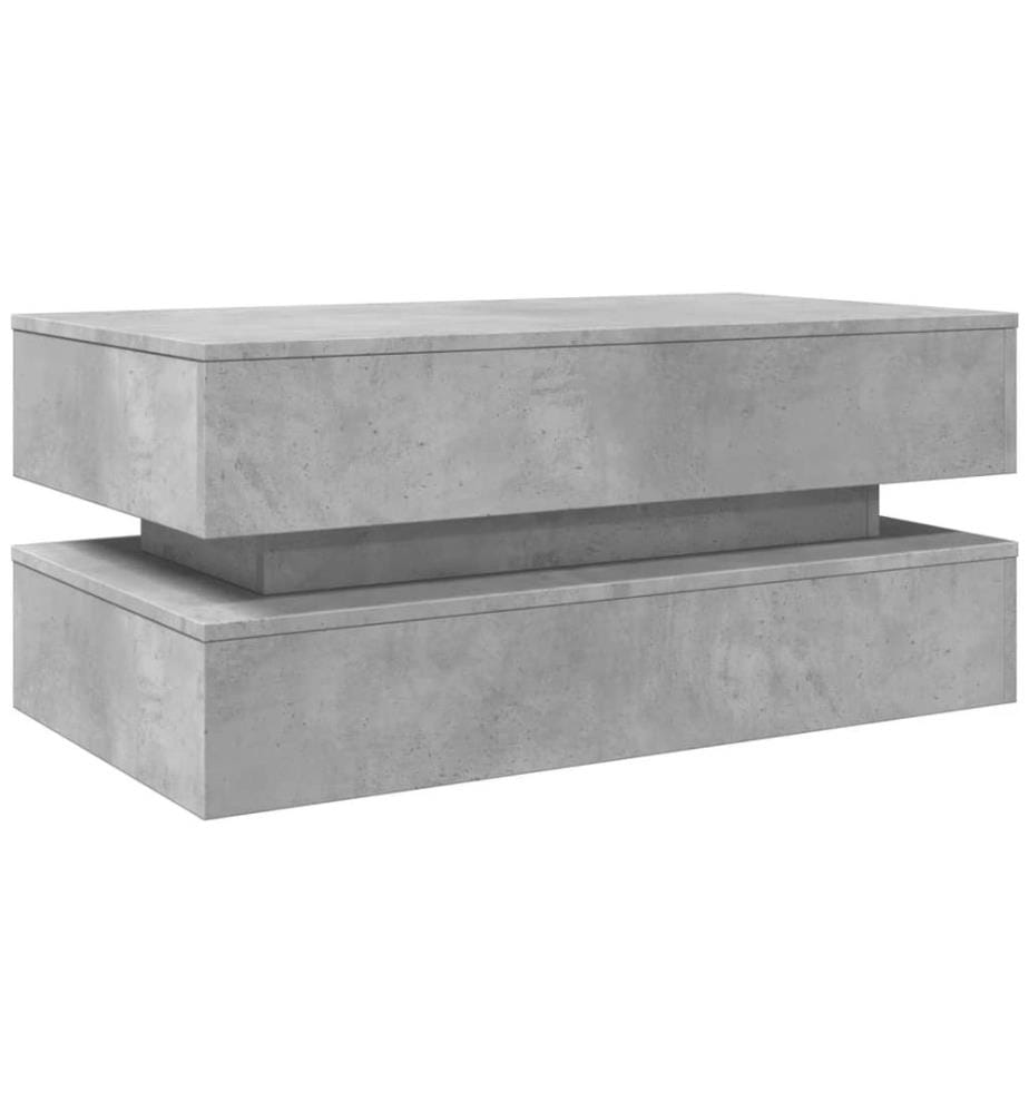 Table basse avec lumières LED gris béton 90x50x40 cm