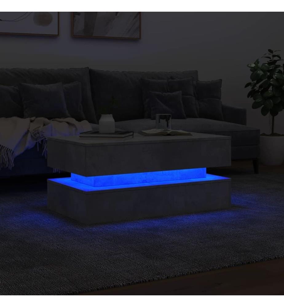 Table basse avec lumières LED gris béton 90x50x40 cm