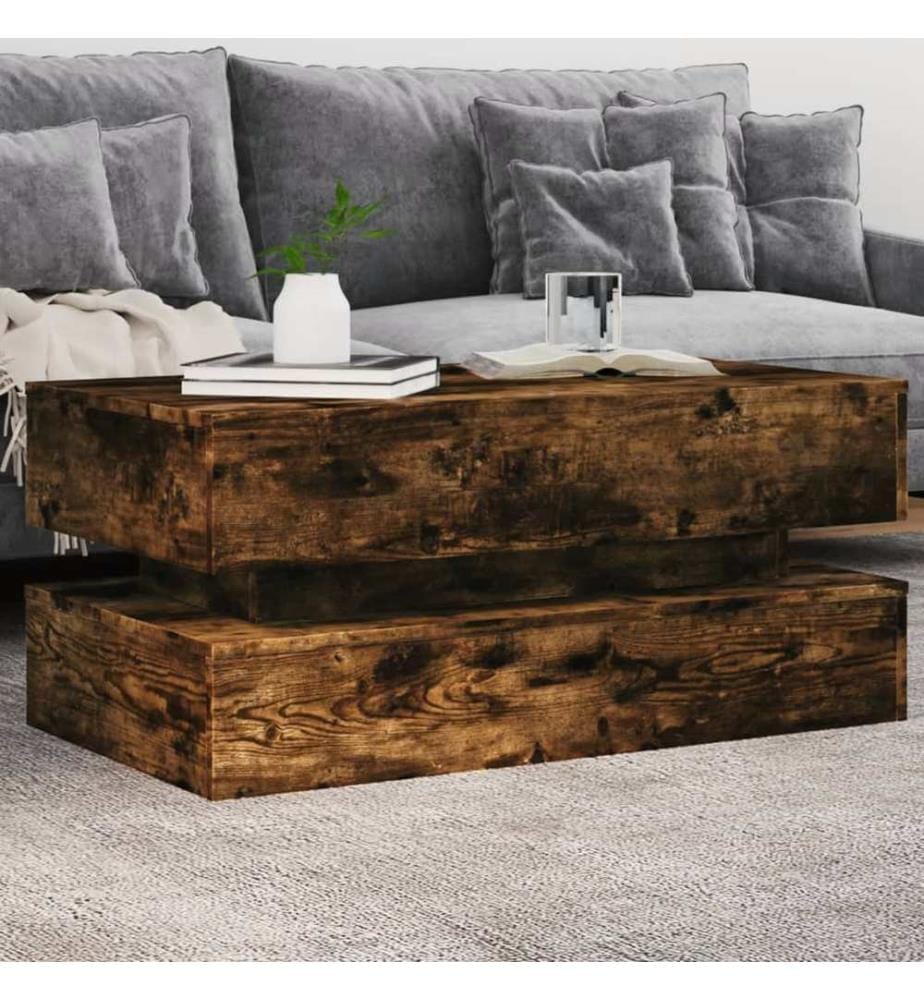 Couchtisch mit LED-Leuchten Räuchereiche 90x50x40 cm