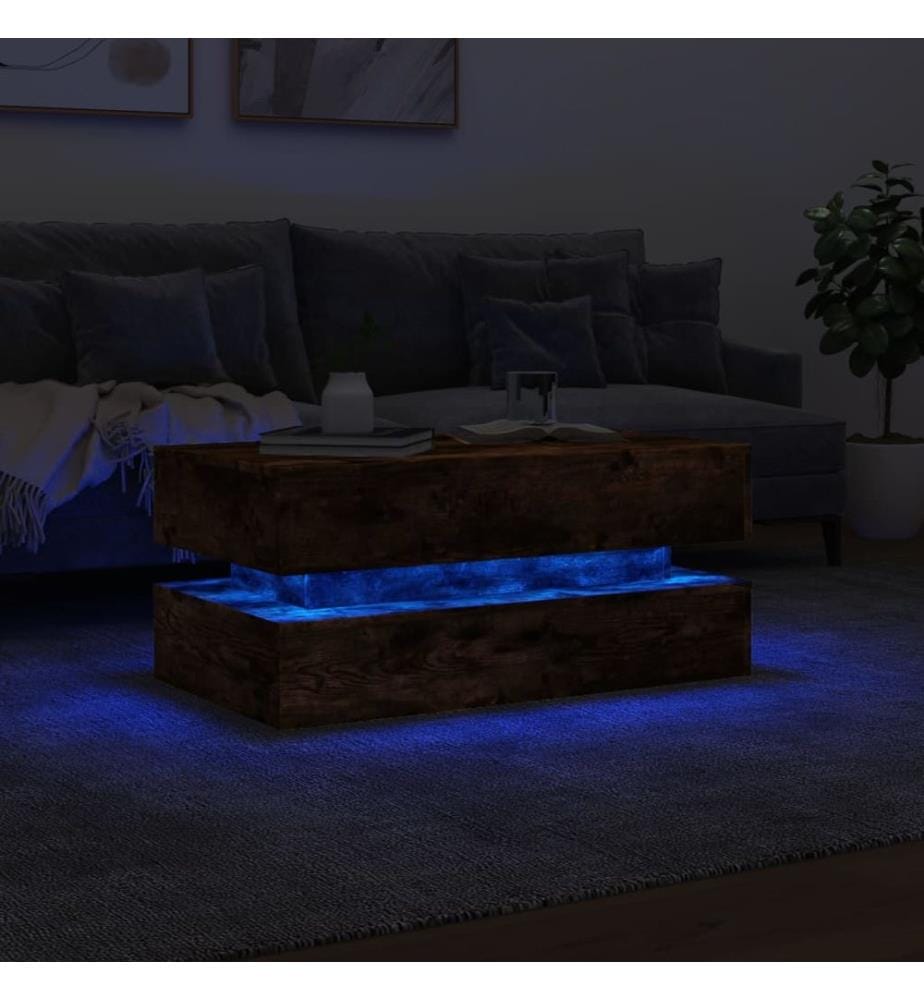Couchtisch mit LED-Leuchten Räuchereiche 90x50x40 cm