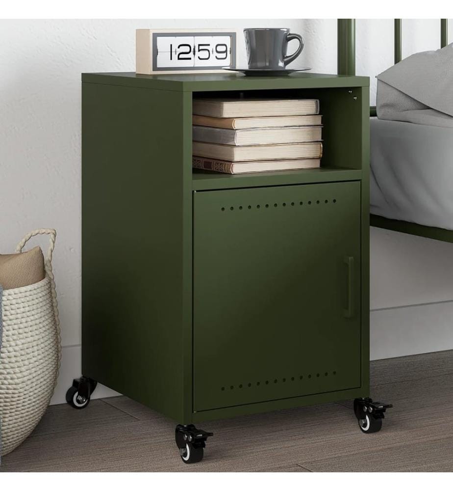 Table de chevet vert olive 36x39x59 cm acier