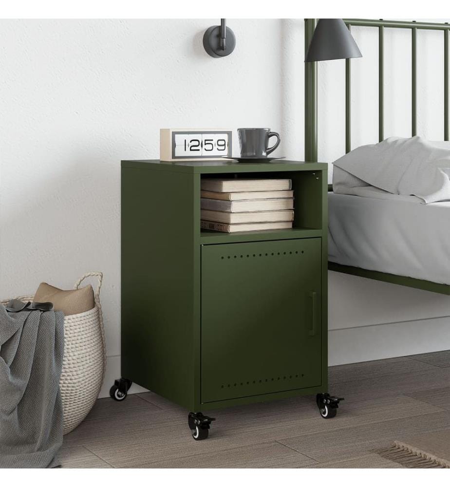 Table de chevet vert olive 36x39x59 cm acier