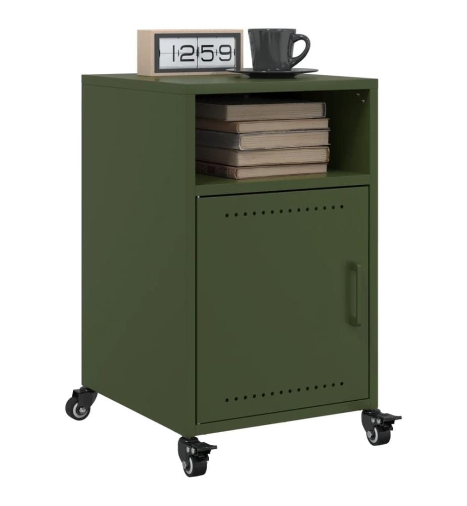 Table de chevet vert olive 36x39x59 cm acier